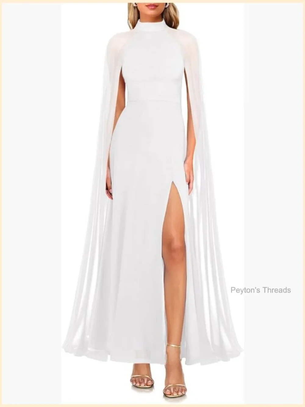 Halter Neck Cape Sleeve High Split Maxi Dress for Wedding Guest